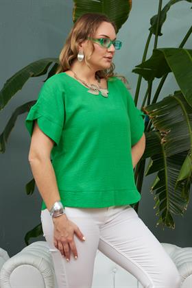 Rmg Kol Detaylı Büyük Beden Yeşil Bluz