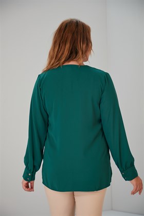 Rmg Yaka Taş Aksesuar Detaylı Büyük Beden Yeşil Bluz
