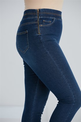 RMG Yanları Fermuarlı Beli Lastikli Büyük Beden Mavi Kot Pantolon
