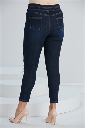 RMG Yanları Fermuarlı Beli Lastikli Büyük Beden Lacivert Kot Pantolon