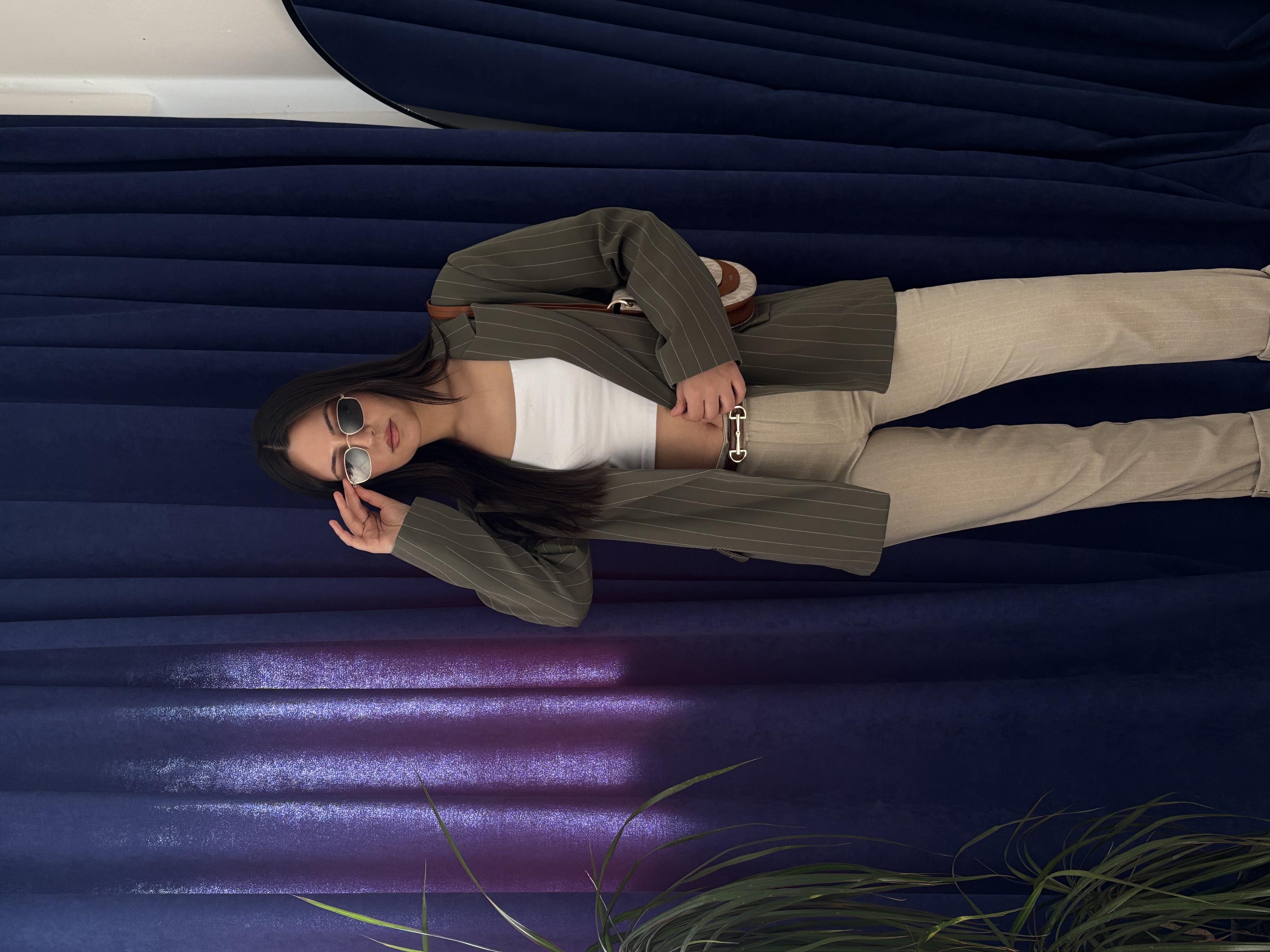 HAKİ ÇİZGİLİ BLAZER CEKET