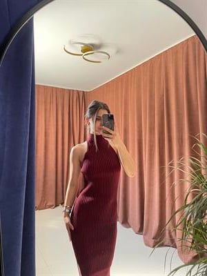 BORDO YARIM BALIKÇI FİTİLLİ SÜVETER ELBİSE