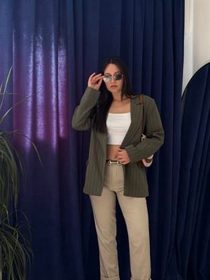 HAKİ ÇİZGİLİ BLAZER CEKET