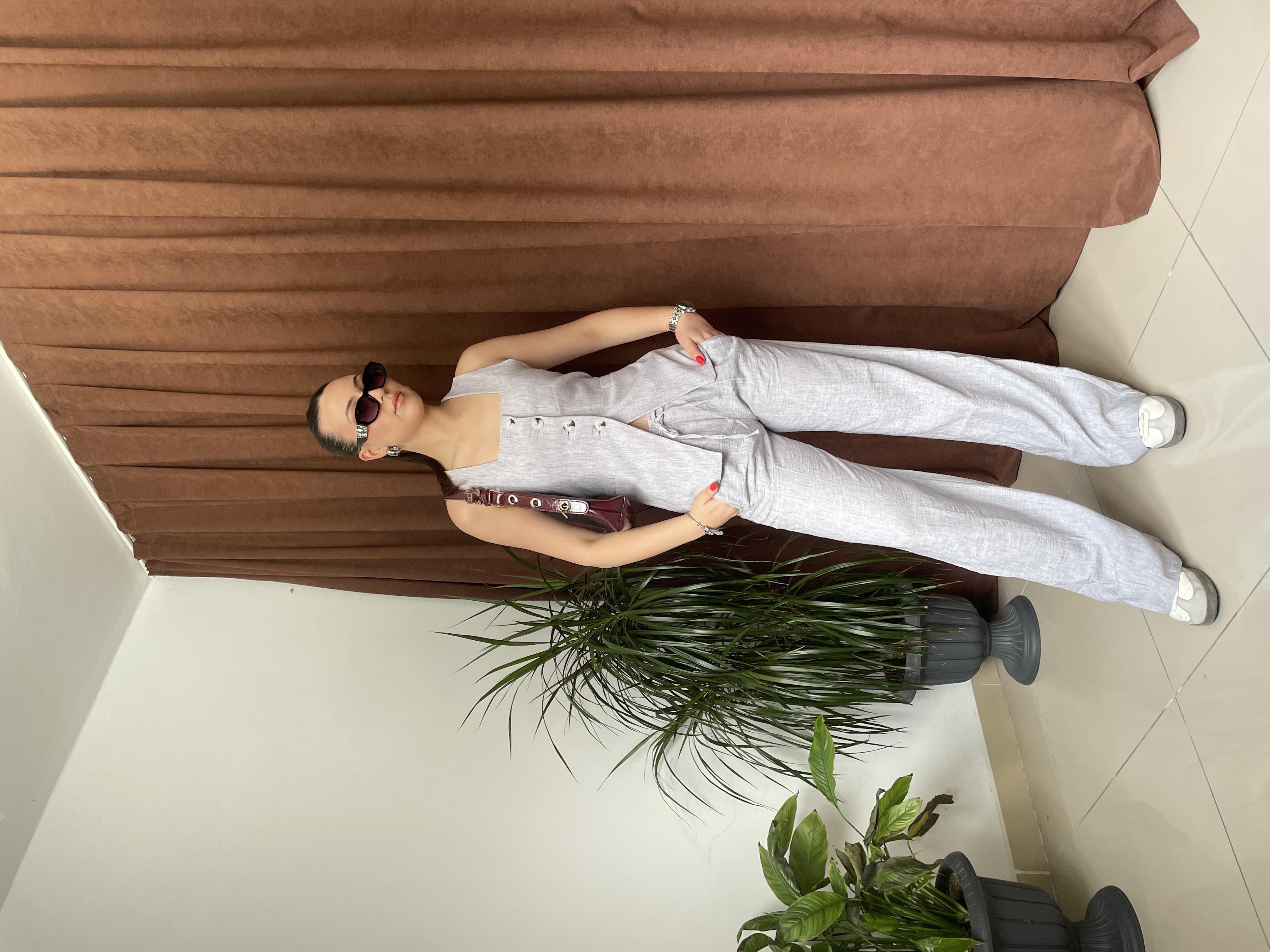 KARE YAKA YELEK PANTALON TAKIM GRİ