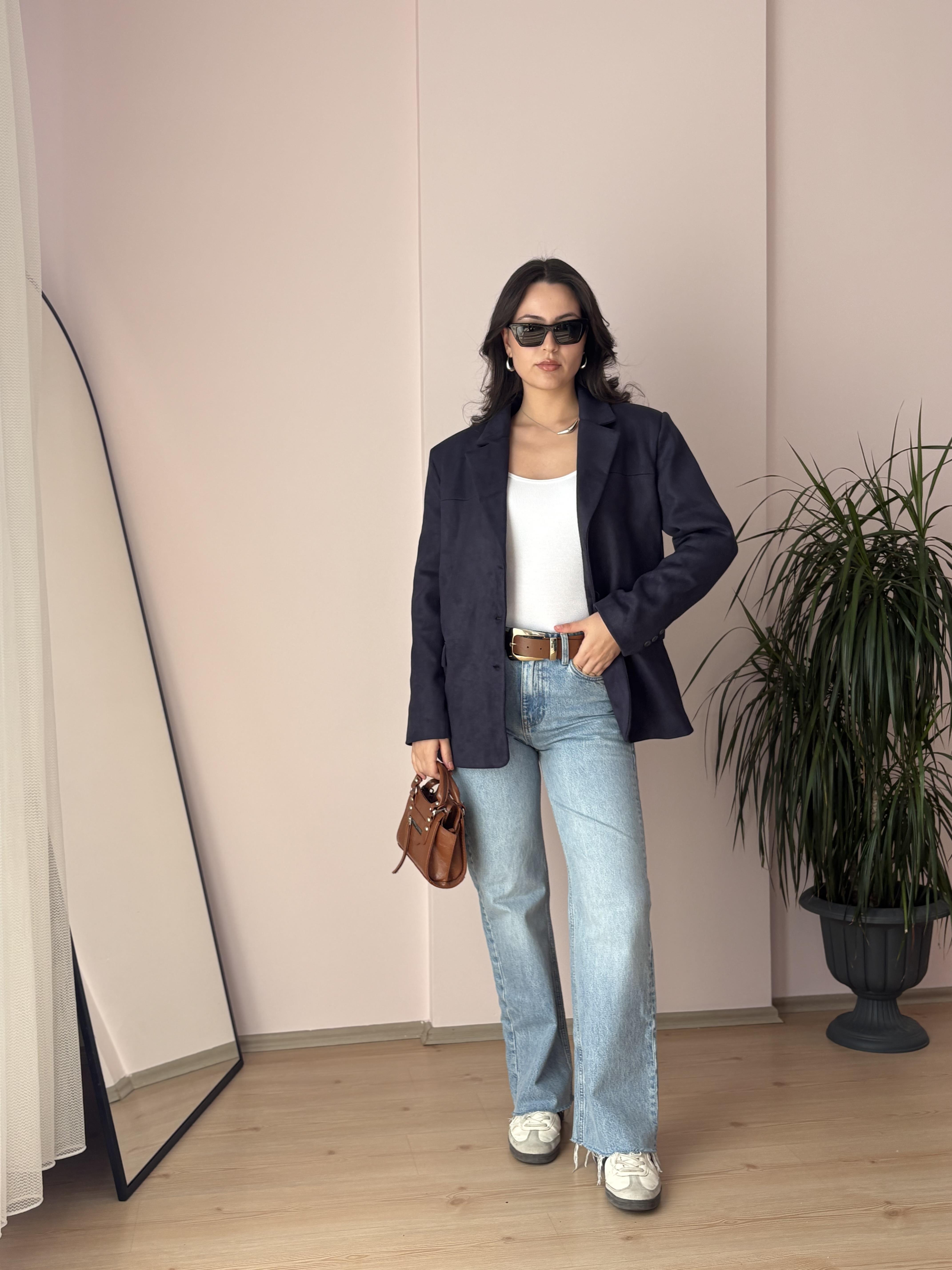LACİVERT SÜET BLAZER CEKET