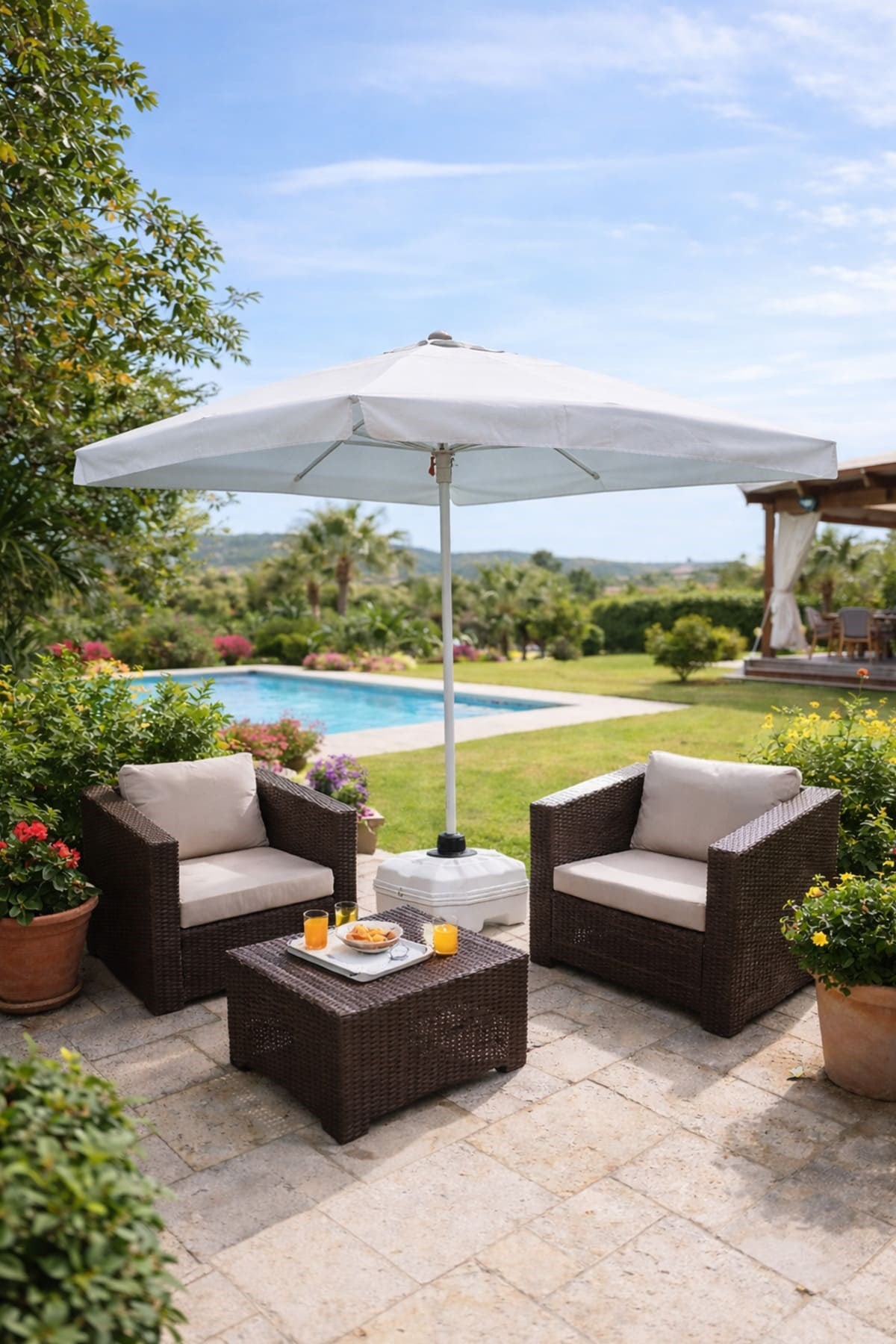 Alezy 307 Polyester Bahçe, Havuz, Plaj Şemsiyesi 200x200 / 8 Kare 50 Litre Bidonlu