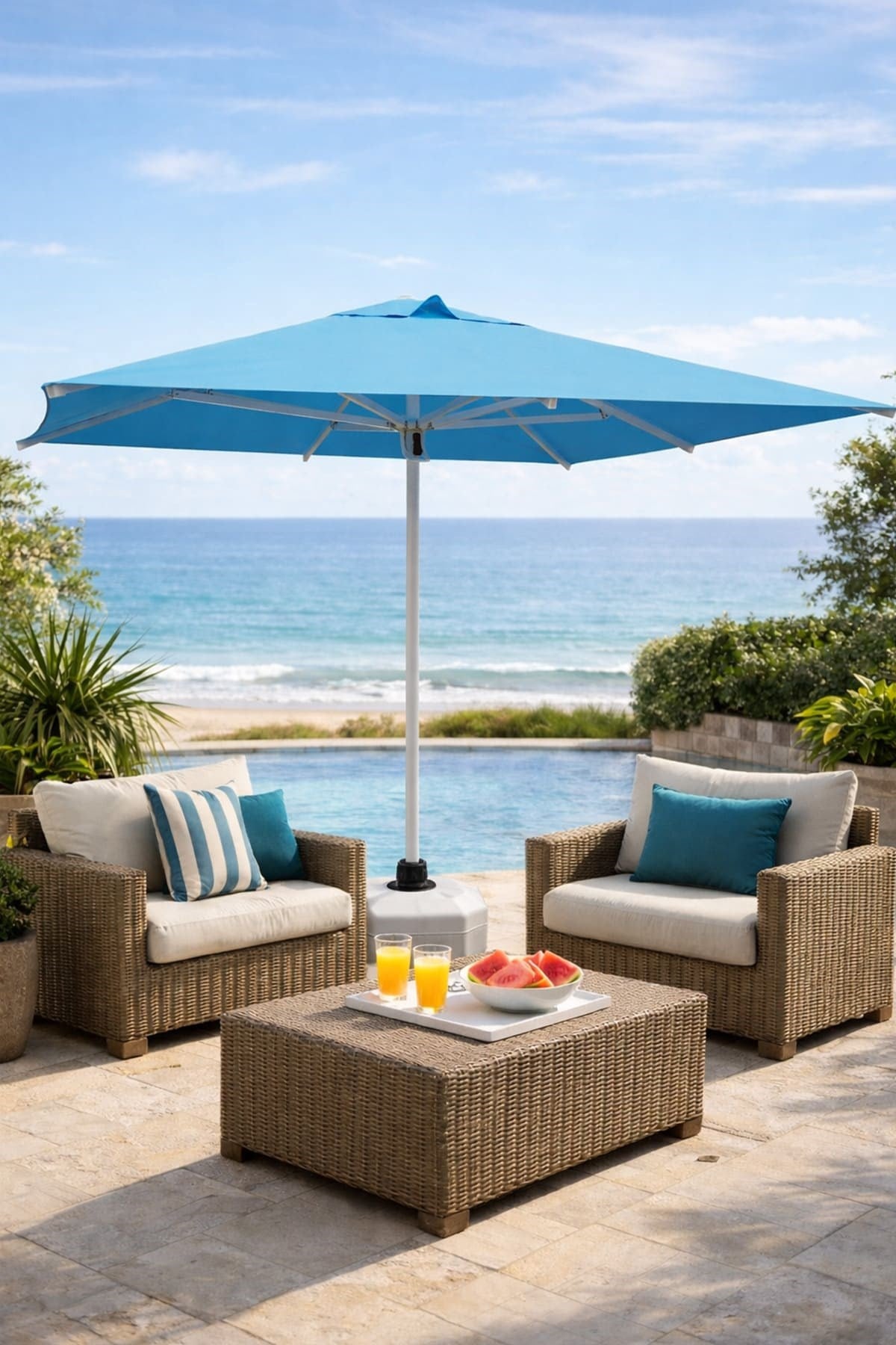 Alezy 310 Polyester Bahçe, Havuz, Plaj Şemsiyesi 250x250 / 8 Kare (70 Litre Bidonlu)