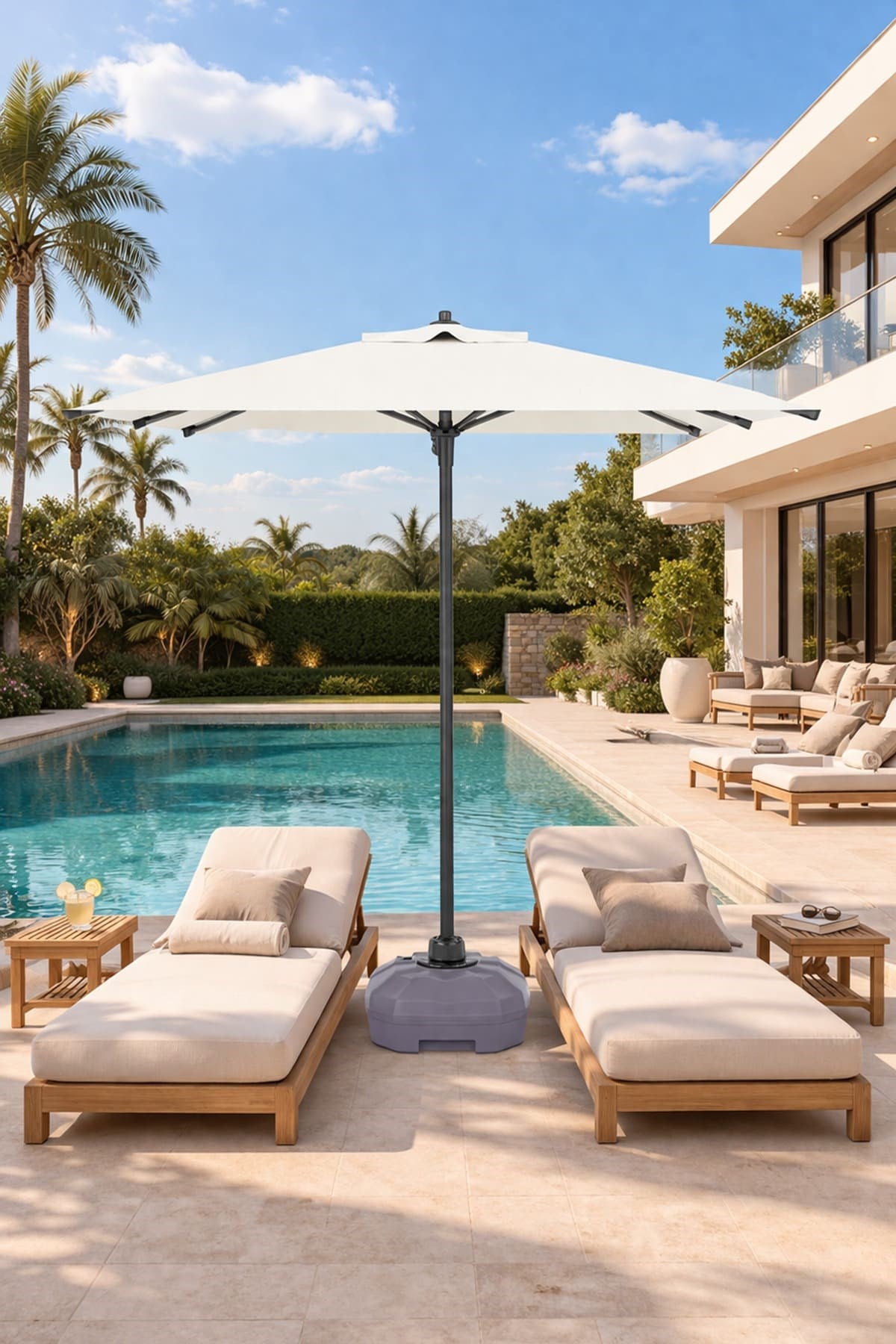 Alezy 322 Mini Pro Polyester Bahçe, Havuz, Plaj Şemsiyesi 210x210 / 8 Kare (50 Litre Bidonlu) 