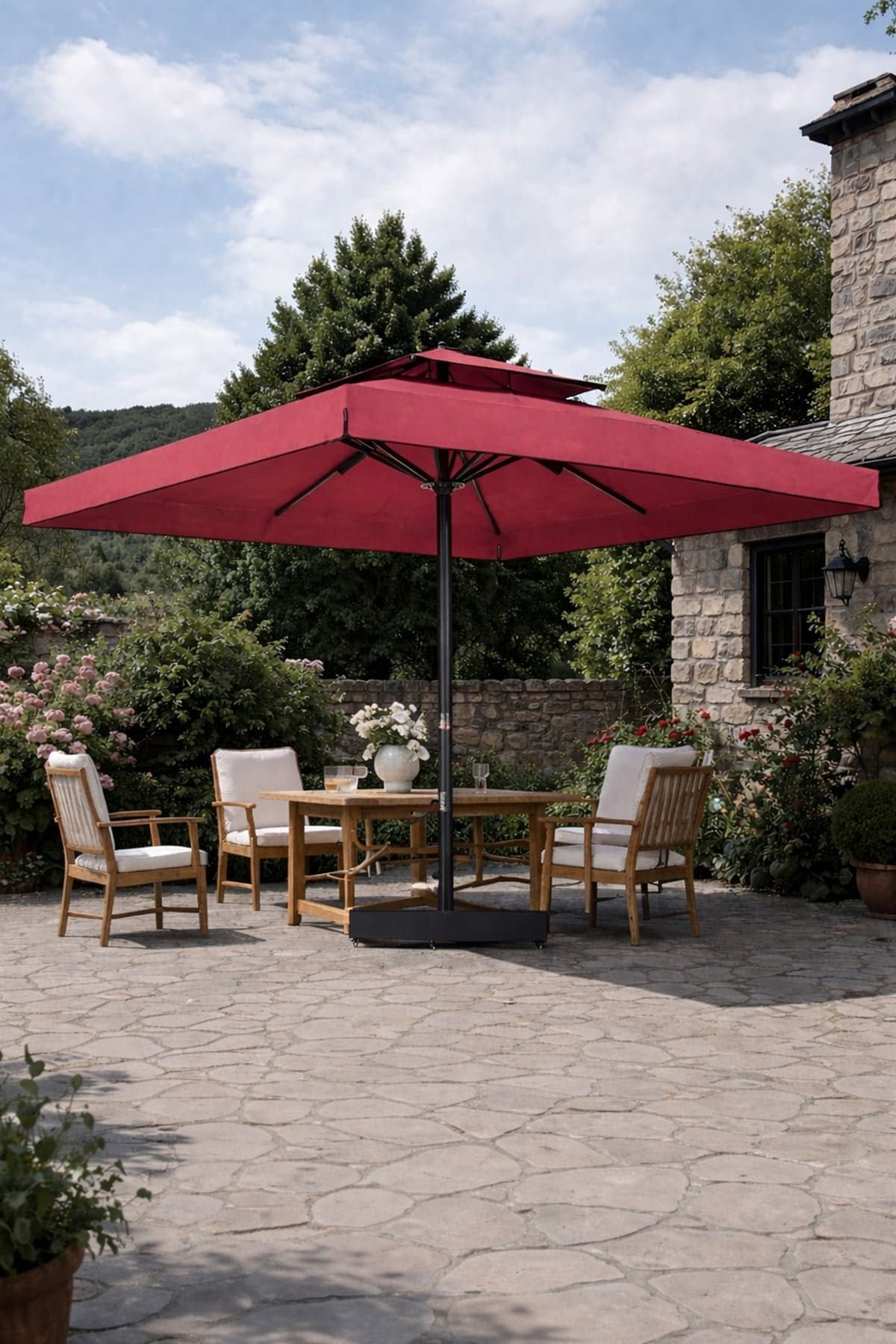 Alezy 340 Atlantis Polyester Bahçe, Havuz, Plaj Şemsiyesi 4x4 Metre (Mermerler Dahildir)