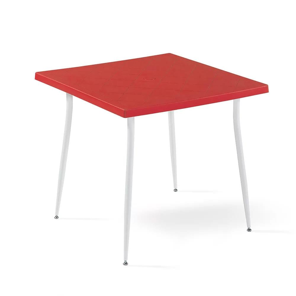 Novussi Carmen Beyaz Ayaklı Plastik Masa 80x80 cm Kırmızı