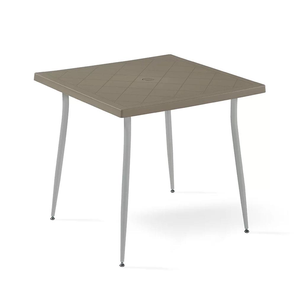 Novussi Carmen Metalik Gri Ayaklı Plastik Masa 80x80 cm Cappucino