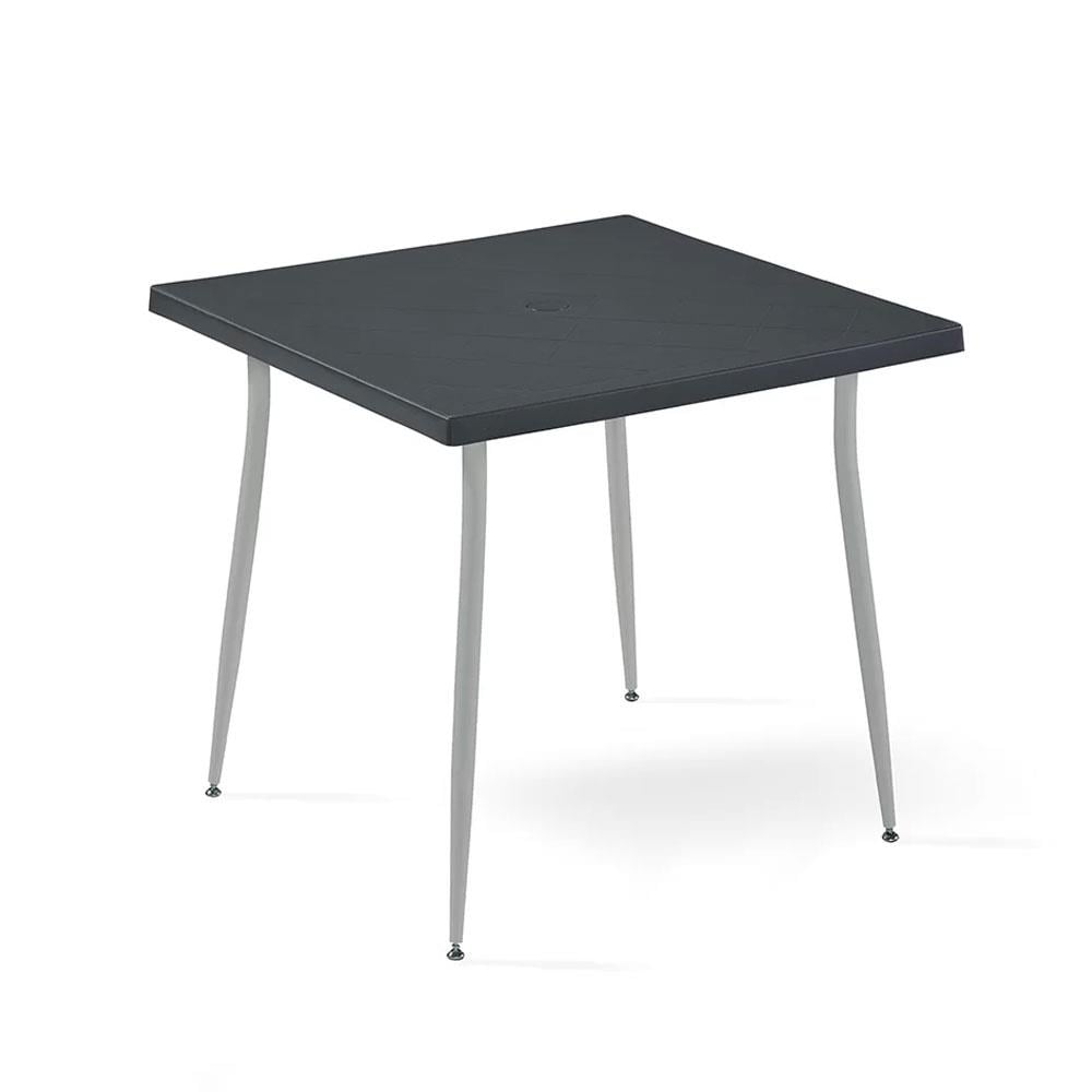 Novussi Carmen Metalik Gri Ayaklı Plastik Masa 80x80 cm Antrasit