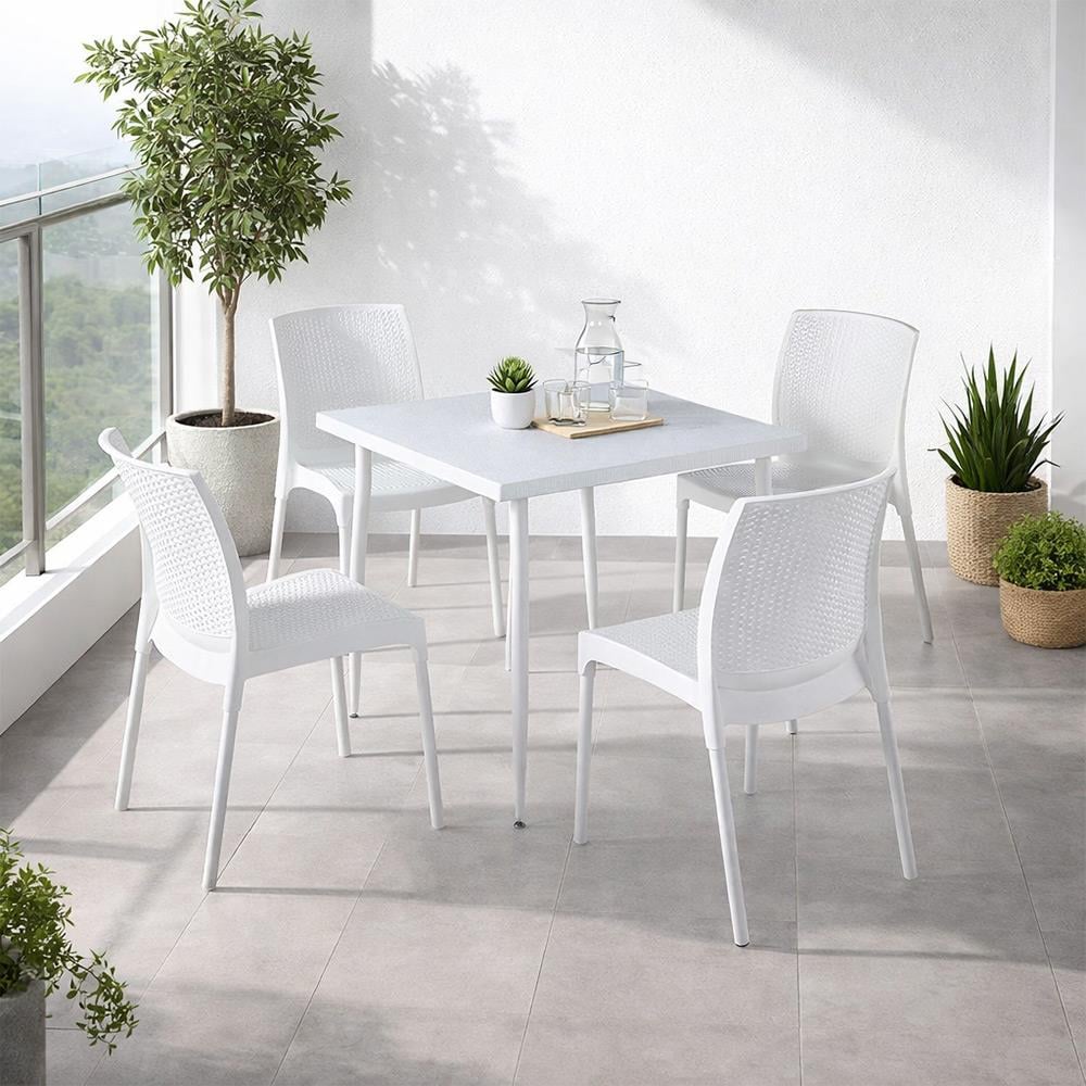 Novussi Carmen Rattan Bahçe-Balkon Set 80x80 Masa + 4 Adet Sunny Rattan Sandalye