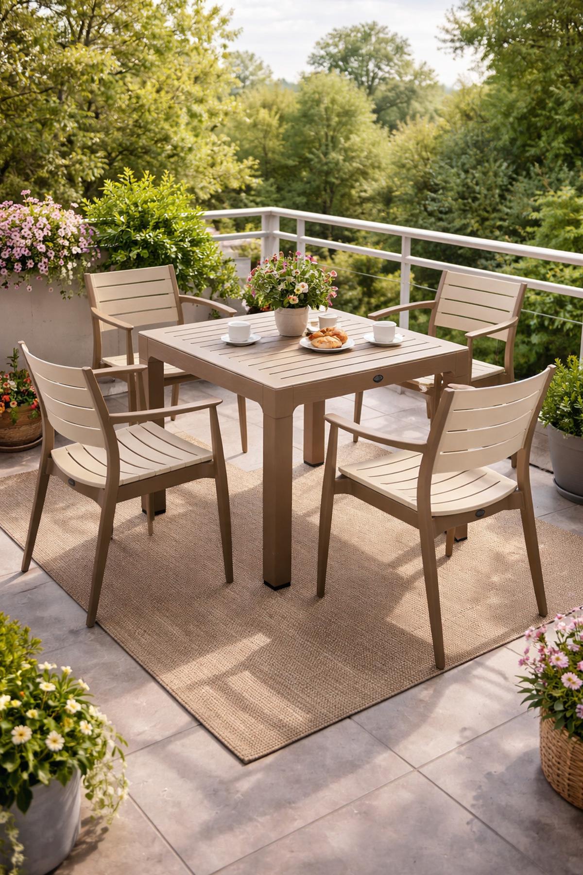 Novussi NST-011 Regnum Bahçe Masa Takımı Camlı Masa + 4 Koltuk