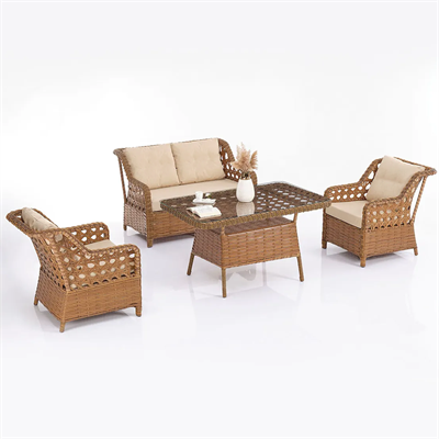 Alezy 2+1+1 Rattan 4 Kişilik Oturma Grubu + Orta Sehpa
