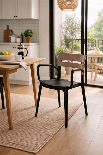 Novussi Bermuda Renkli Plastik Sandalye Koltuk Siyah