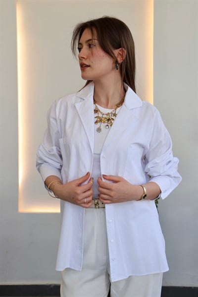 Ceket Yaka Gömlek - Beyaz