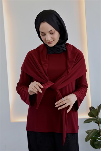 Şal Detaylı Bluz - Bordo