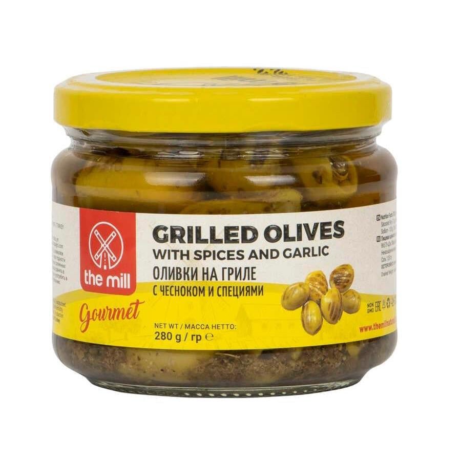The Mill  Izgara Zeytin 280 gr Cam Kavanoz -Baharat ve Sarımsak İçerikli 