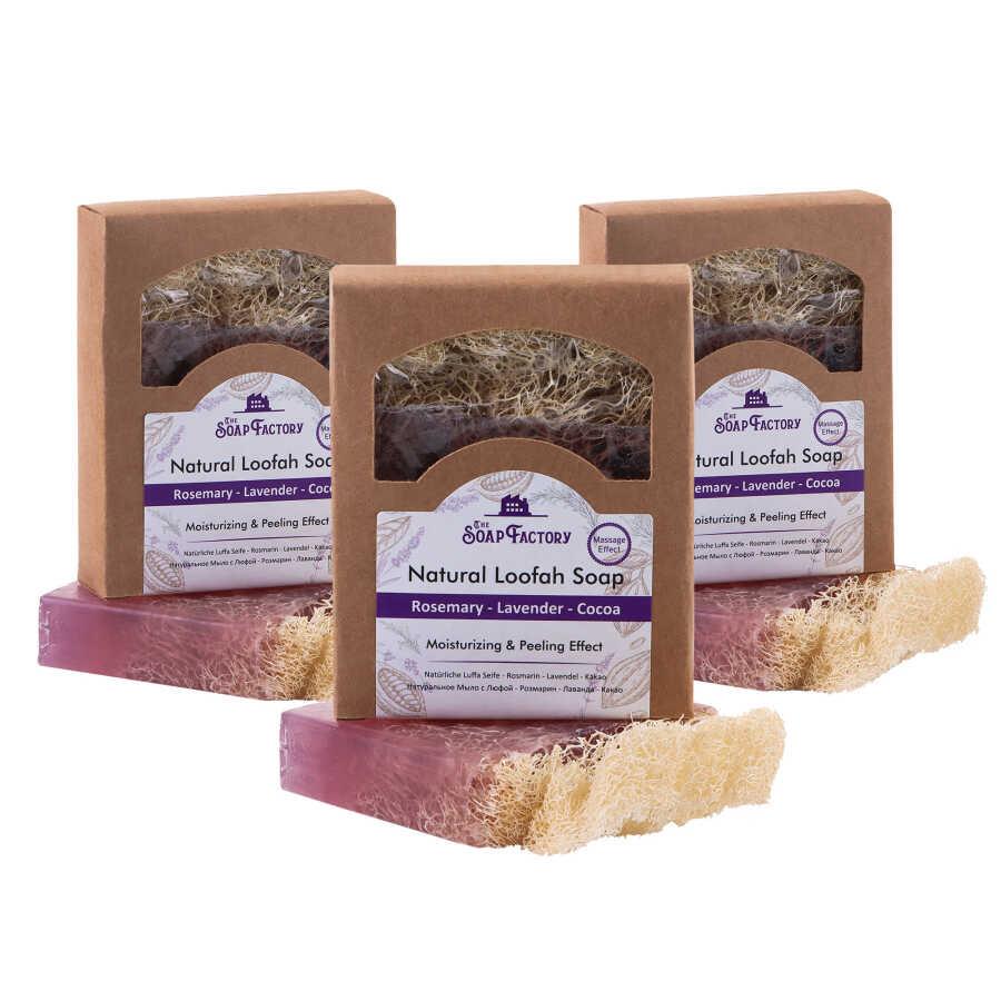 The Soap Factory Doğal Kabak Lifi Biberiye-Lavanta- Kakao Masaj Sabunu 120 g x 3 Adet (Toplam 360 gr)