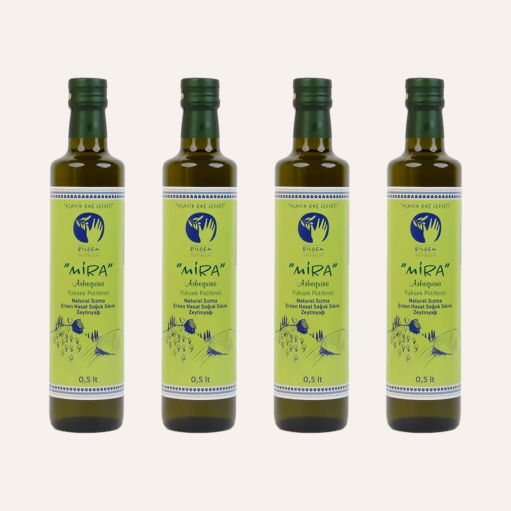 MİRA Arbequina +350 Yüksek Polifenol Erken Hasat Zeytinyağı 4x0,5 Lt. (4'lü paket)