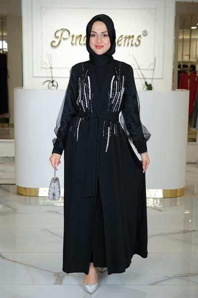 BONCUKLU ABAYA SİYAH