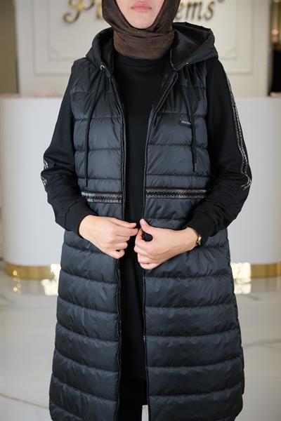 KAPİTONE YELEK İKİ İPLİKTUNİK PANTOLON SIYAH