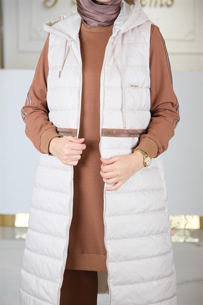 KAPİTONE YELEK İKİ İPLİKTUNİK PANTOLON TABA/BEJ