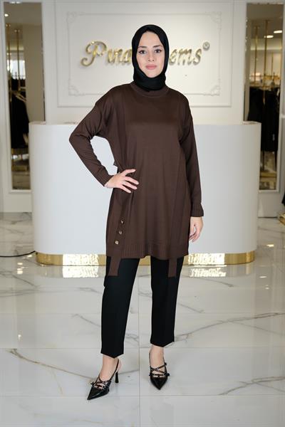 SIFIR YAKA TRİKO TUNİK BROWN