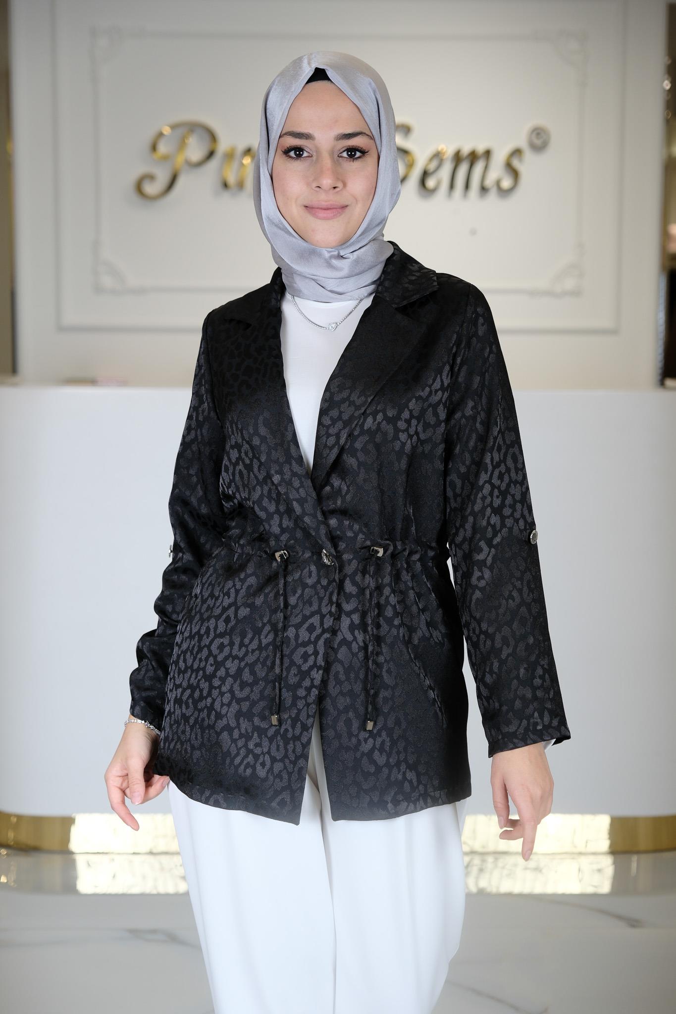 MONO YAKALI BELİ BÜZGÜLÜ TUNİK SIYAH