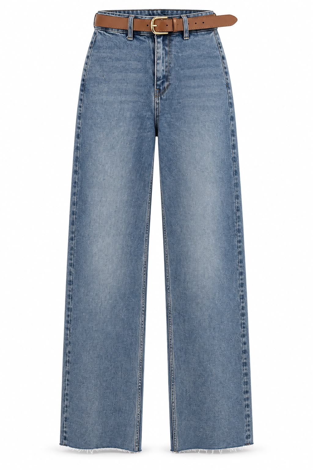 AÇIK MAVİ KEMERLİ KESİK PAÇA STRAİGHT JEAN