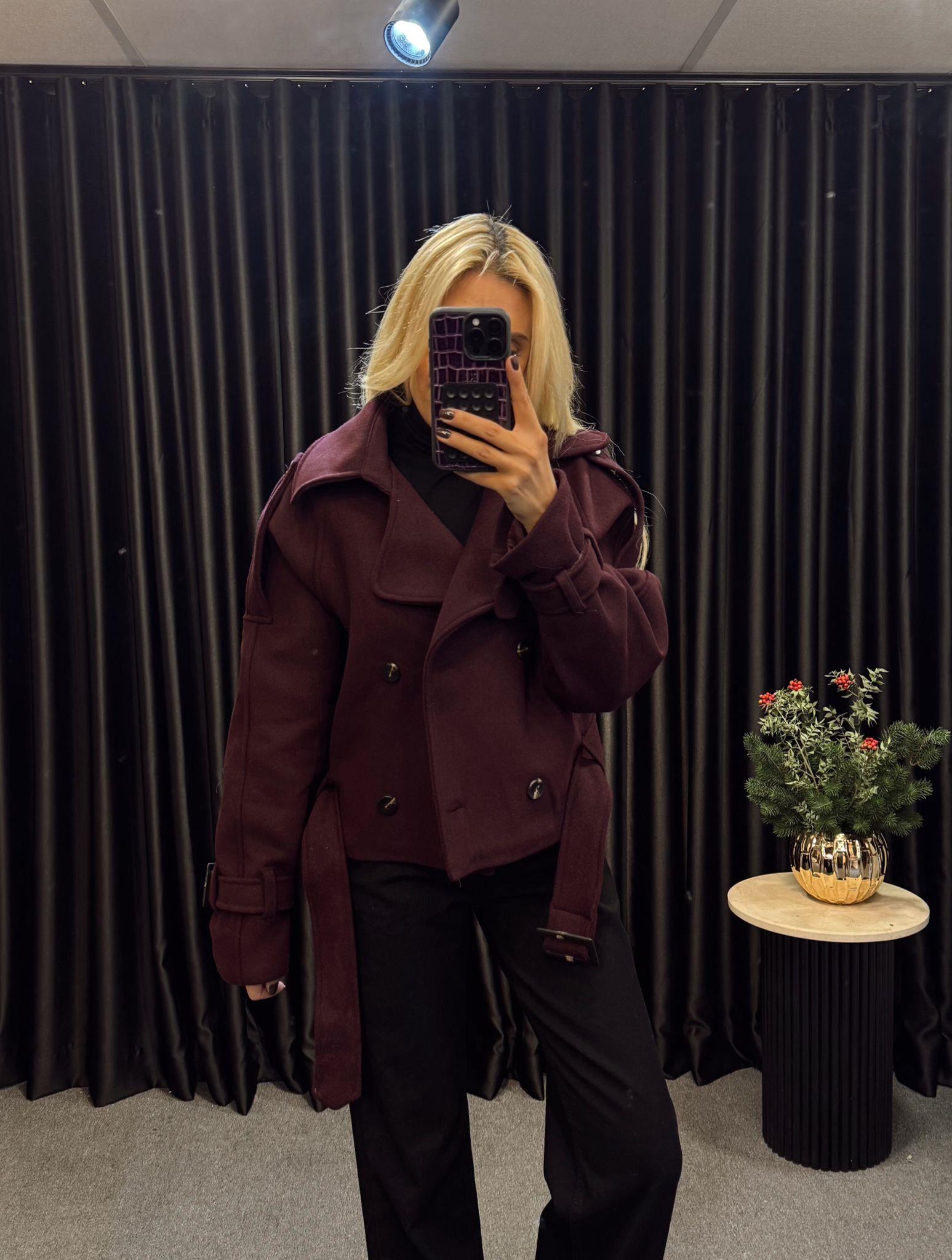 ALTI KEMERLİ KISA KAŞE KABAN BORDO