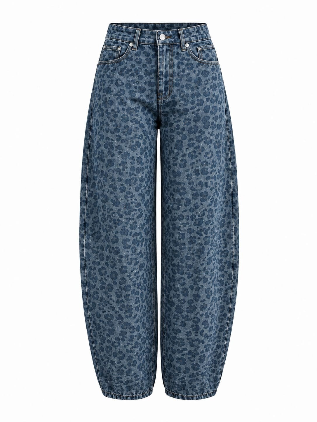 ALWİS MAVİ LEOPAR DESEN BARREL JEAN
