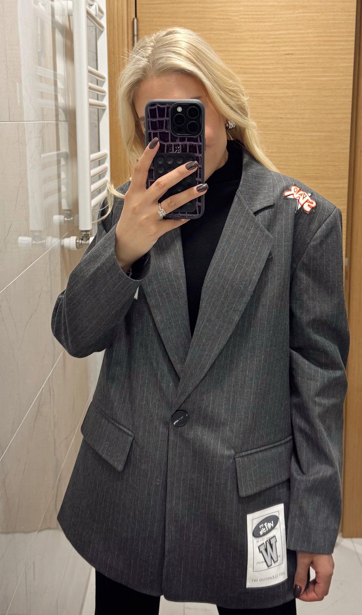 ARMA DETAYLI ÇİZGİLİ BLAZER CEKET ANTRASİT
