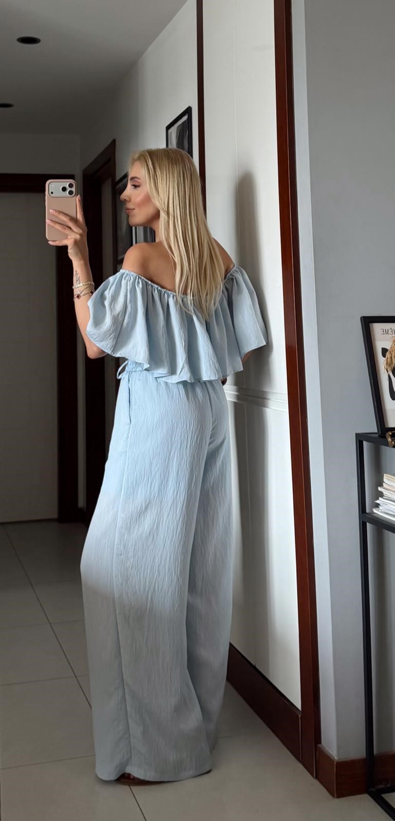 BEBE MAVİ FIRFIR DETAYLI BLUZ PANTOLON TAKIM