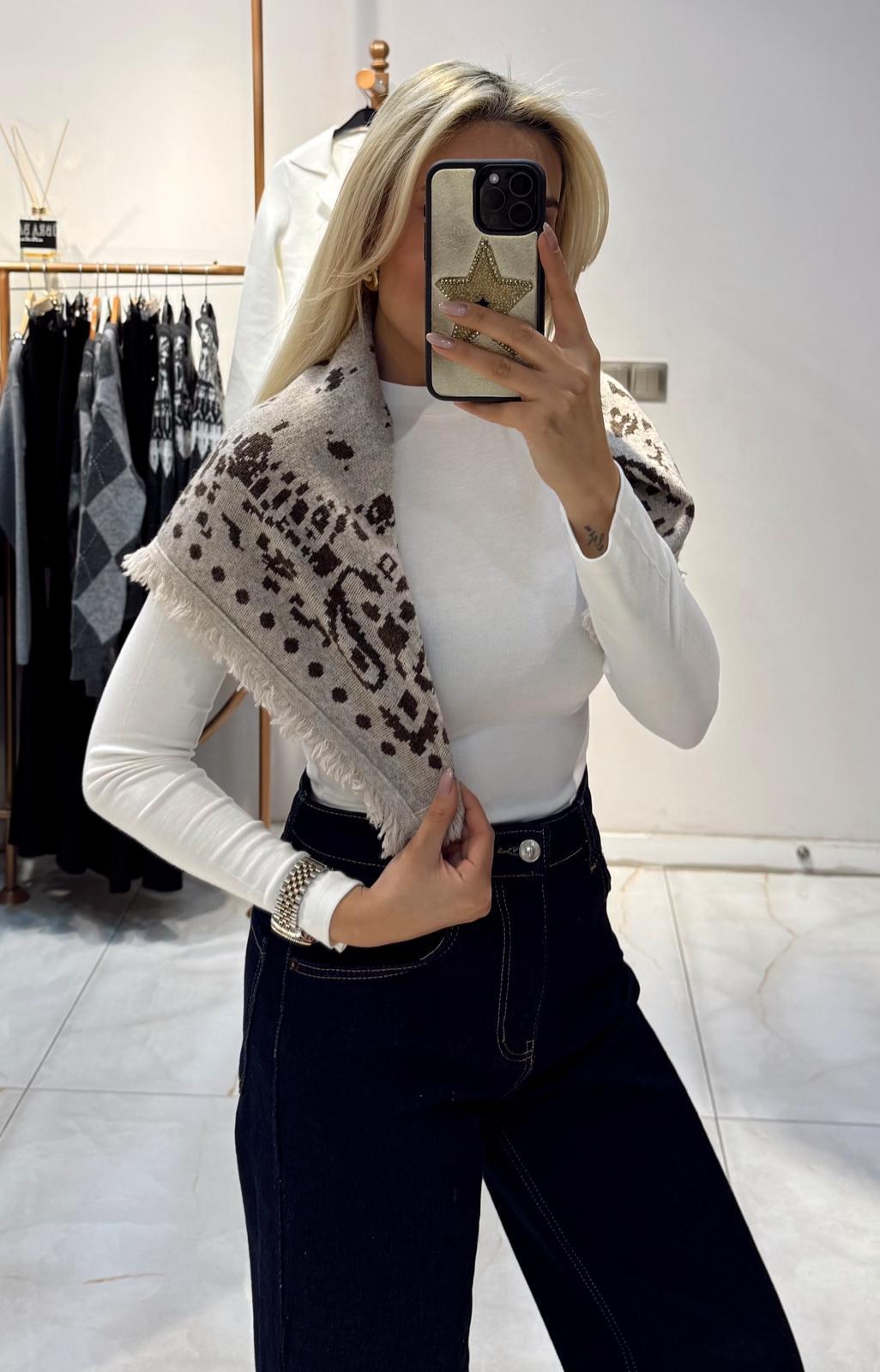 BEJ KÜÇÜK BOY DESENLİ TRİKO ŞAL