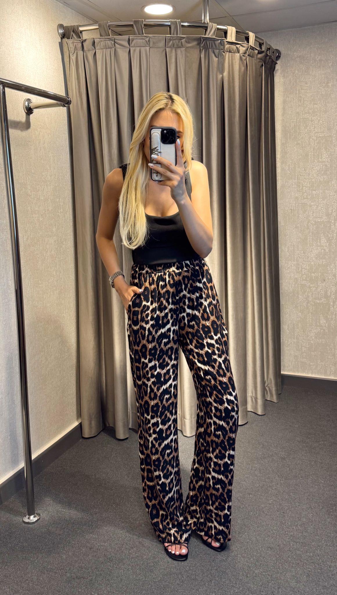 BELİ LASTİKLİ LEOPAR DESENLİ PANTOLON LEO