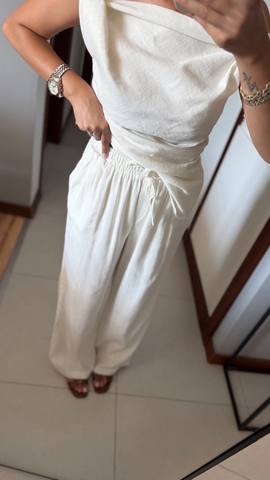 BEYAZ LARİE BLUZ PANTOLON TAKIM