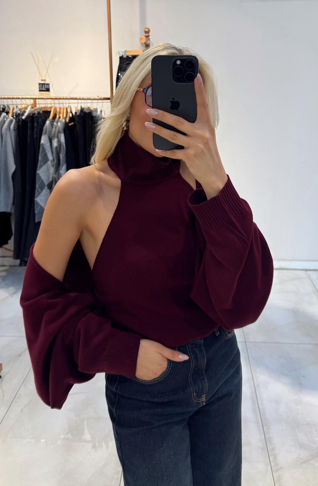 BORDO BOLERO DETAYLI TRİKO TAKIM