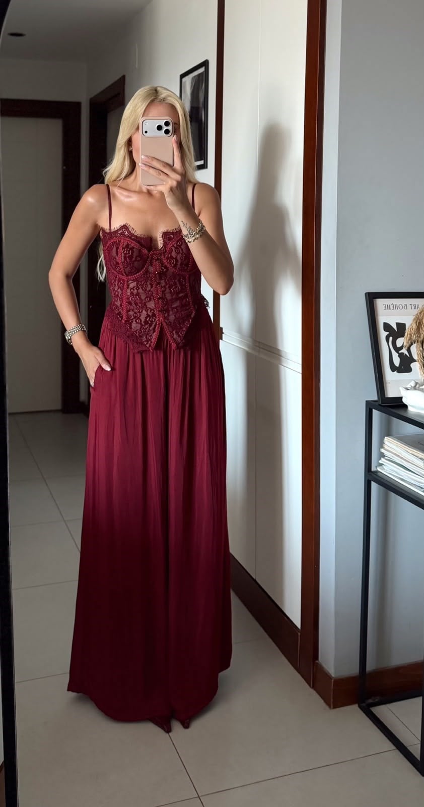 BORDO LYON BELİ LASTİKLİ DÖKÜMLÜ PANTOLON