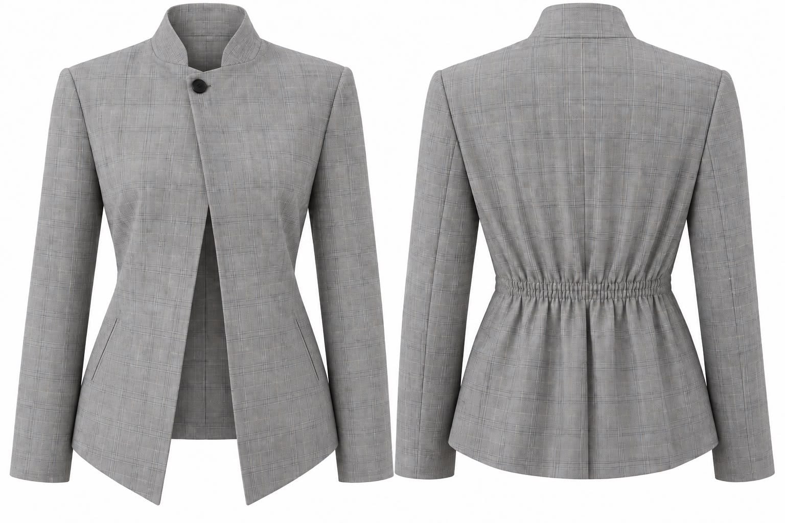 CORALİA GRİ EKOSE DİK YAKA DÜĞMELİ BLAZER CEKET