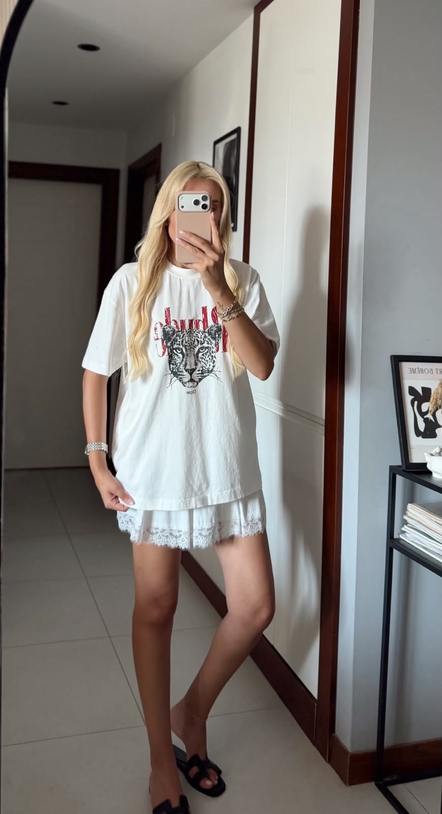 EKRU ÇİTA BASKILI OVERSİZE TSHİRT