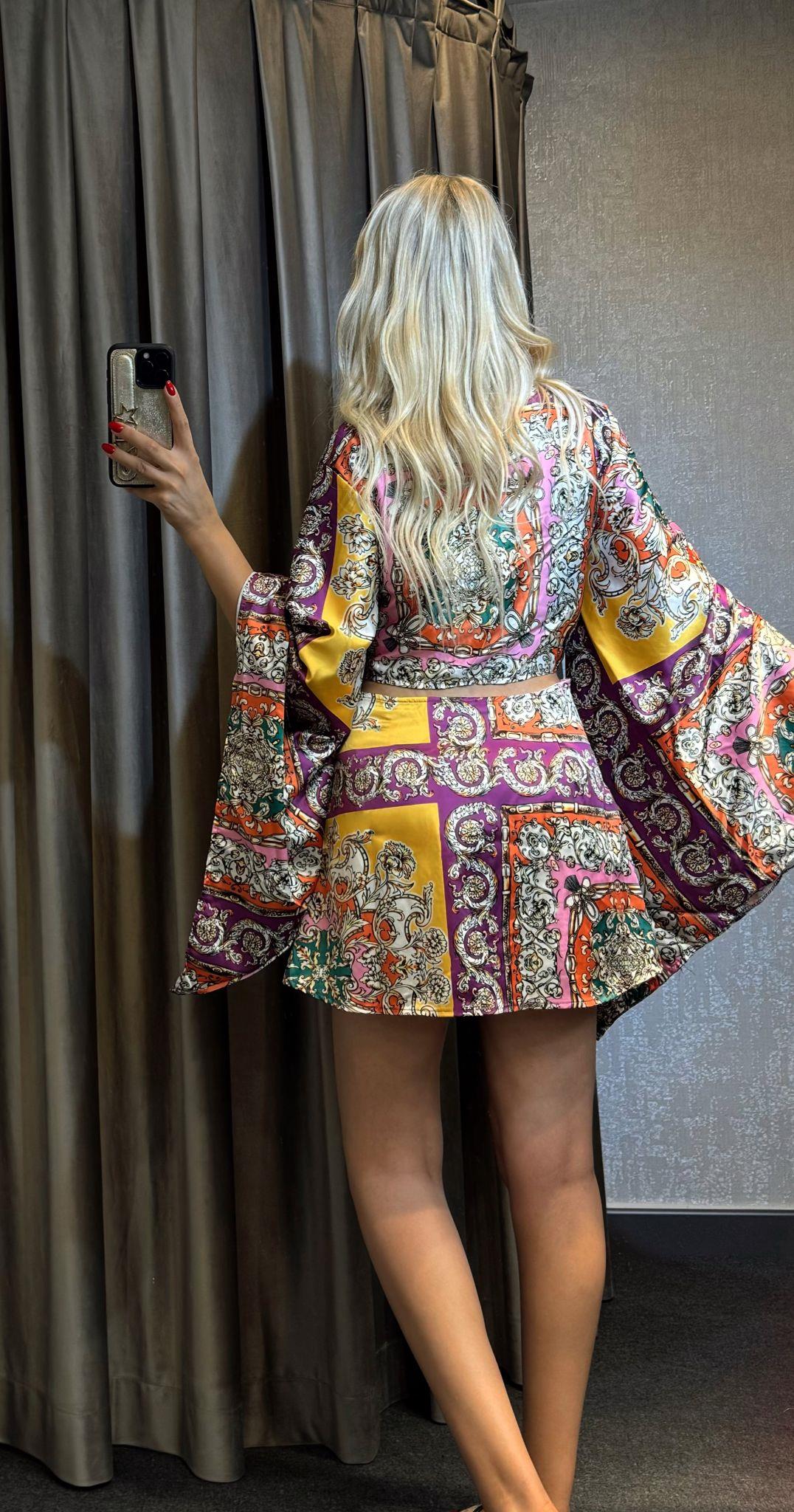 ETNİK DESEN BEACHWEAR(PLAJ GİYİM) KİMONO TAKIM SARI
