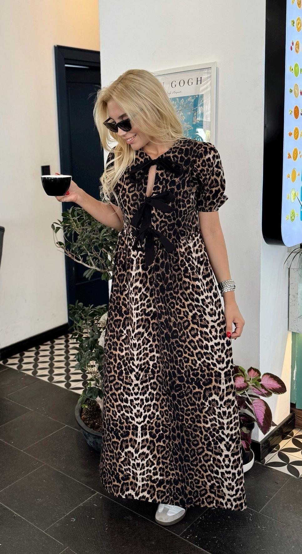 FİYONK DETAYLI LEOPAR ELBİSE KAHVERENGİ