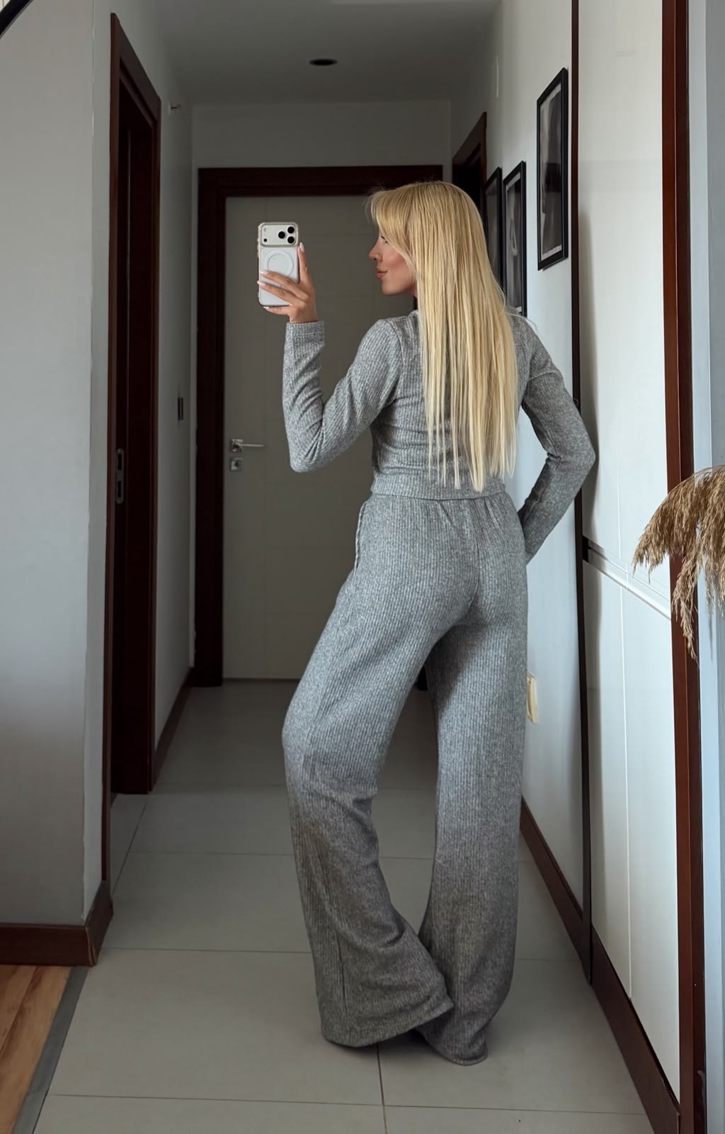 GRİ BOL PAÇA PANTOLON BLUZ TAKIM