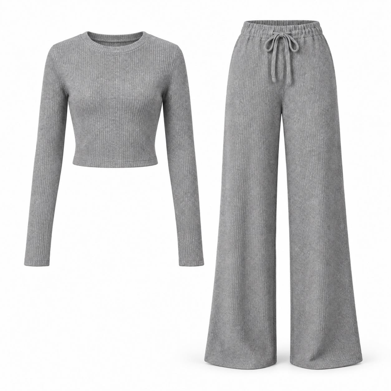 GRİ BOL PAÇA PANTOLON BLUZ TAKIM