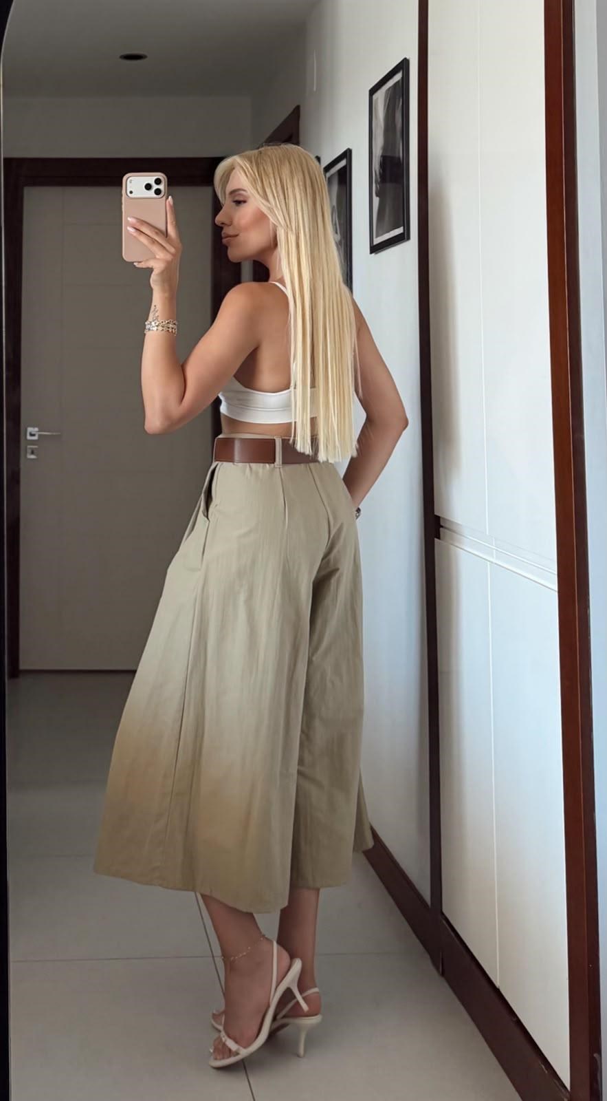 HAKİ ZR MODEL KEMERLİ CULOTTE PANTOLON