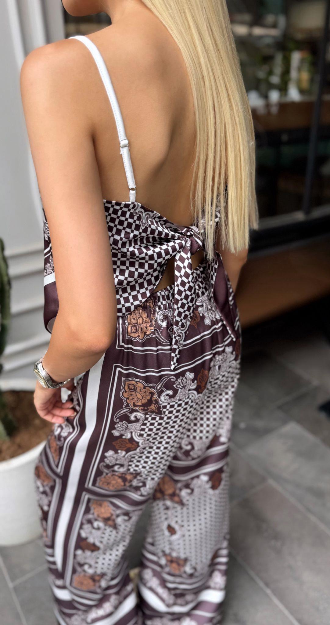 JOSIE DESENLİ BLUZ PANTOLON TAKIM KAHVE