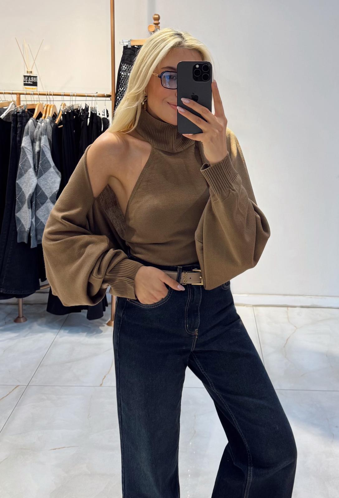 KAHVE BOLERO DETAYLI TRİKO TAKIM