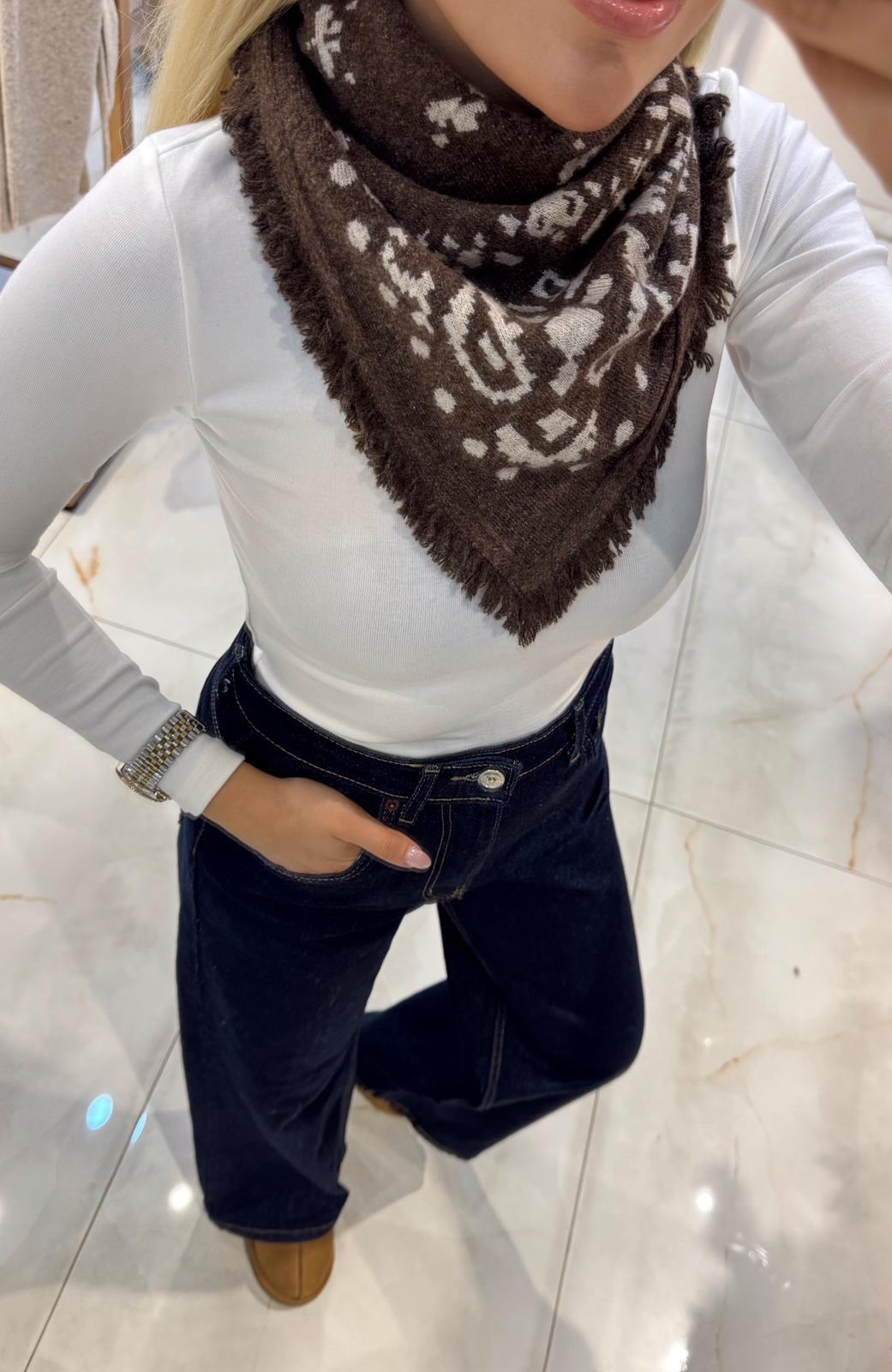 KAHVE KÜÇÜK BOY DESENLİ TRİKO ŞAL